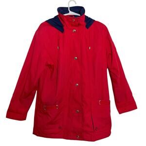 Mackintosh New England Rain Jacket Woman’s Size S Red Removable Hood Zip Pockets